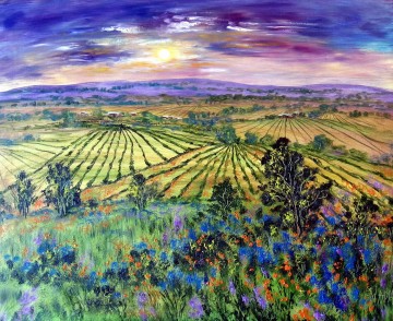 テクスチャード加工 Painting - カリフォルニア牧場と野生の花の庭の装飾風景壁アート自然風景テクスチャ